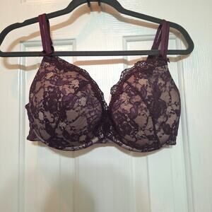 Cacique Plunge 38DD purple lined lace underwire bra plus size